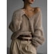 thumbnail image 5 of Cárdigan de Mujer, Suéter de Larga, Cárdigan con Botones y Cuello en V, Prenda de Punto de Moda. Caqui M, 5 of 8
