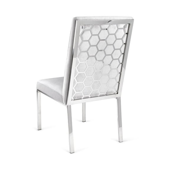 Home Gear Lot de 2 chaises de salle à manger à dossier hexagonal avec cadre argenté