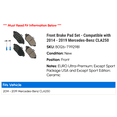 thumbnail image 2 of Front Brake Pad Set - Compatible with 2014 - 2019 Mercedes-Benz CLA250 2015 2016 2017 2018, 2 of 2