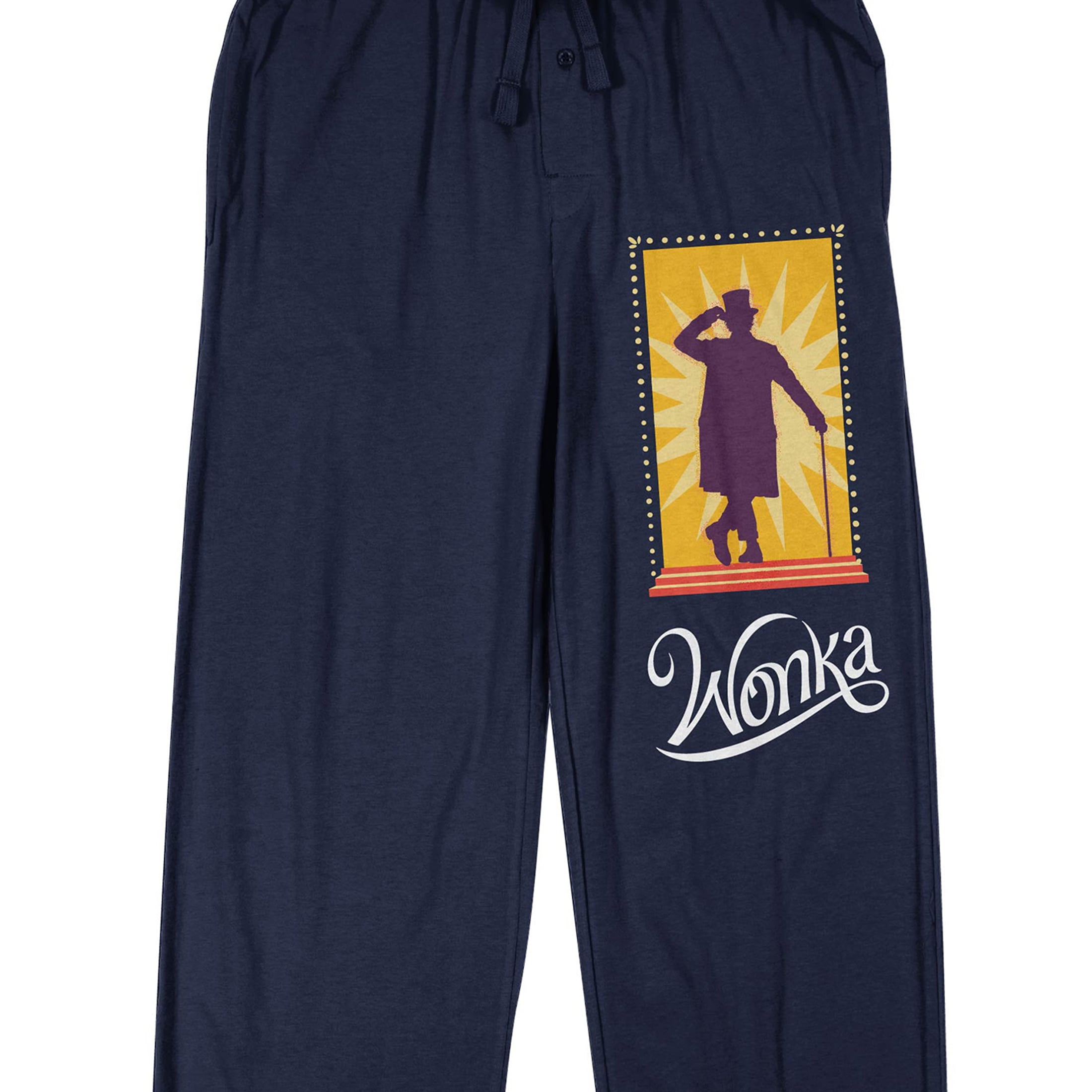 Wonka (2023) Willy Character and Title Logo Women's Black Graphic  Drawstring Sleep Pants -XXL 