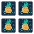 thumbnail image 1 of Tropical Coaster Set of 4, Hello Summer Words Pineapple with Hearts Swirls and Teardrop Shapes Background, Square Hardboard Gloss Coasters, Standard Size, Multicolor, by Ambesonne, 1 of 2