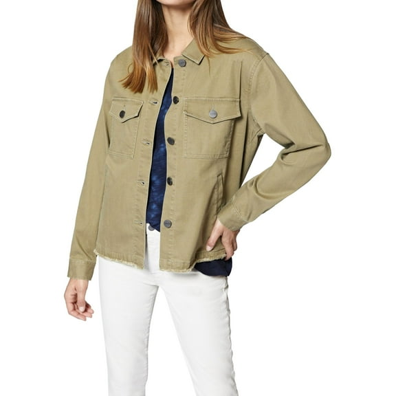 Sanctuary Clothing Womens Raw Hem Jean Jacket, Green, Small