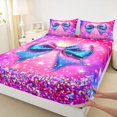 thumbnail image 3 of Manfei Girls Bow Bowtie Twin Sheet Sets,Bow Knot Ribbon Twin Fitted Sheet,Colorful Glitter Print Flat Sheet For Princess,Ultra Soft Home Decor,3 Pieces, 3 of 7