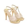 thumbnail image 3 of BLISSFUL STEP Rhinestone T Strap Heel Platform Stiletto High Heels Sandals for Women Gold (Size 9), 3 of 7