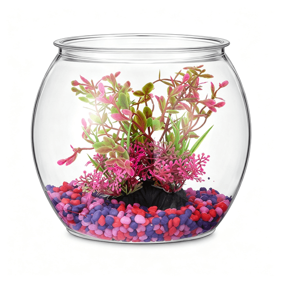 ACDANC 1 Gallon Fish Tank,Plastic Small Fish Bowl Clear Round Goldfish Betta Tank for Table Centerpiece Home Decor