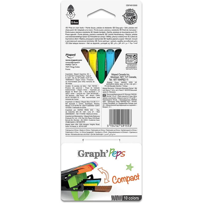 Maped Graph'Peps Compact Case Felt Tip Fineliner Pen Set 10 Colors