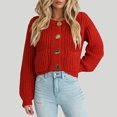thumbnail image 4 of vigerkar Women's Chunky Knit Open Front Sweater Long Sleeve Button Loose Short Cardigan Outerwear Coats (Red, M), 4 of 9
