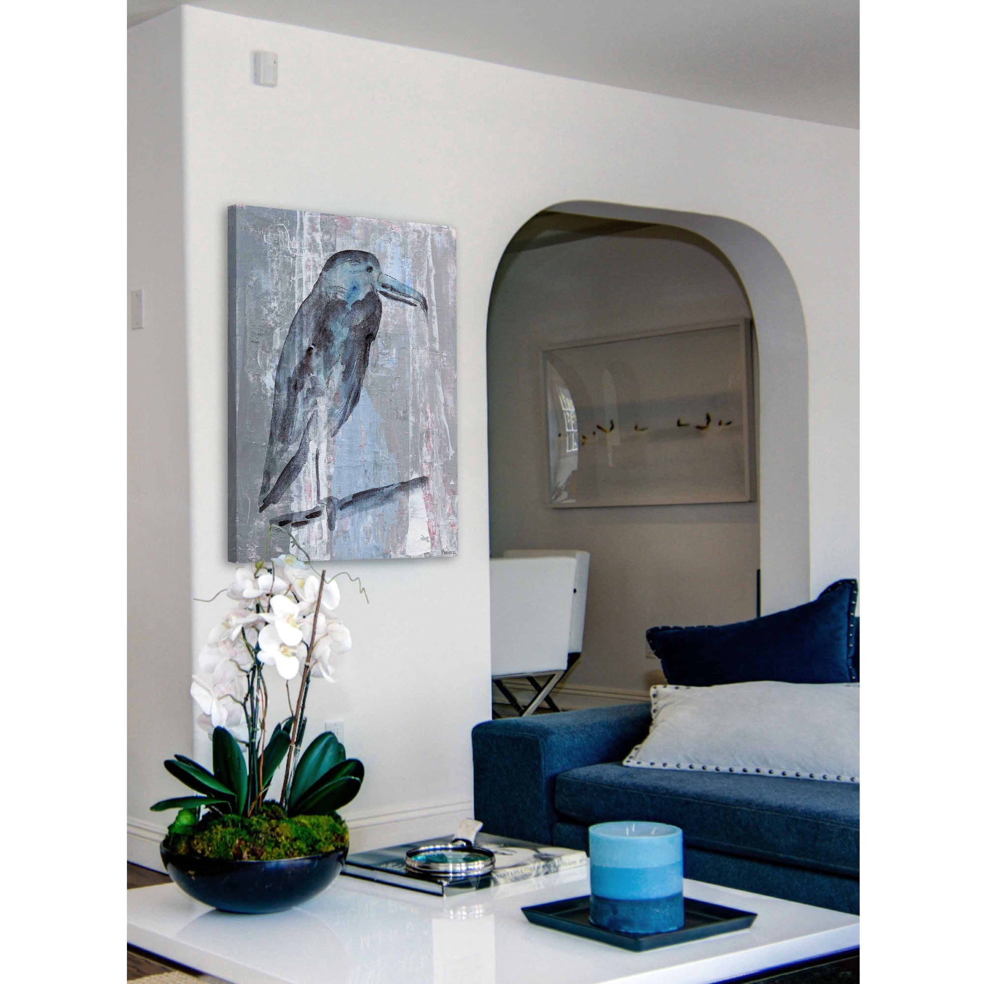 "Blue-Grey Bird" Painting Print on Wrapped Canvas