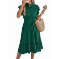 thumbnail image 3 of Women'S Summer Casual Dresses Cap Ruffle Sleeve Button Belted Midi Dress Green M, 3 of 9