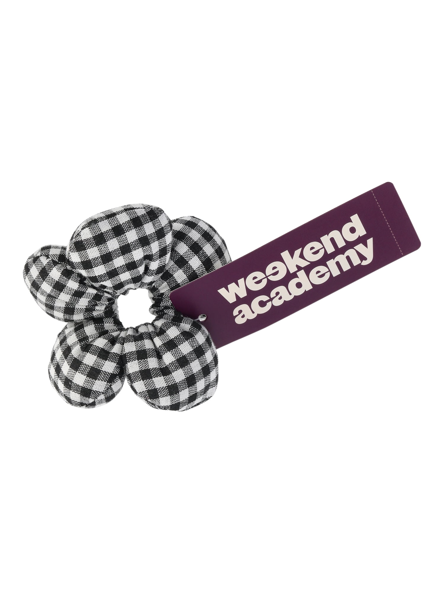 Weekend Academy Girls Gingham Flower Scrunchie, Black/White