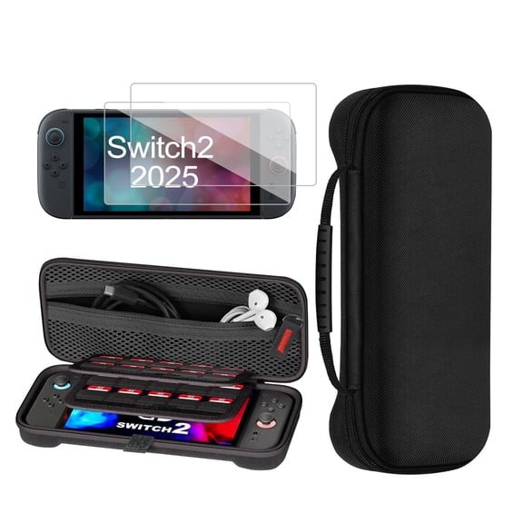 YUOY Carrying Case for Nintendo Switch 2 ( 2025 ), Hard EVA Travel Case with 2 Screen Protector, 20 Game Storage & Accessory Pockets, Black