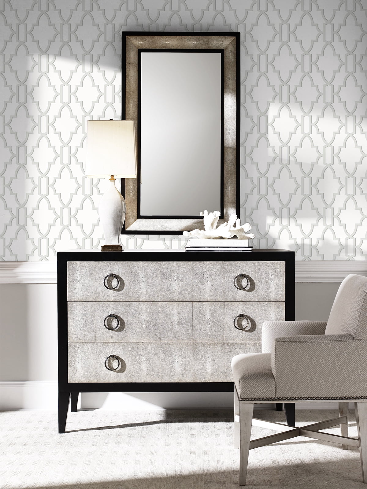 Wallquest, Inc. Luxe Haven Coastal Lattice Peel and Stick Wallpaper Harbor Mist