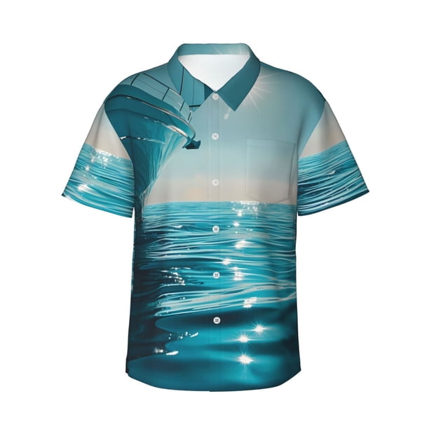 Fotbe Turquoise Ocean Reflection Camisa Hawaiana para Hombre Unisex – Camisa Casual de Verano con Botones de Manga Corta de Algodón y Lino,3X-Large
