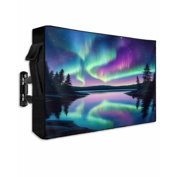 Outdoor TV Cover 52 to 55 Inch Weatherproof, Aurora Night Sky Waterproof TV Screen Protector for Outside Decor with Zipper and Pocket 52"L x 30"H , Nature Scenery