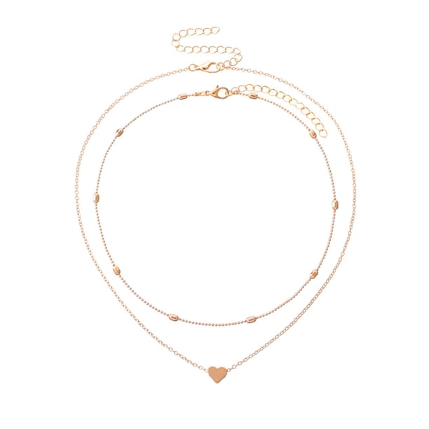 2PC corazón de cuentas colgante collar de capas de circonio corazón de doble hebilla collares de cristal de la cadena de joyería para las mujeres niñas
