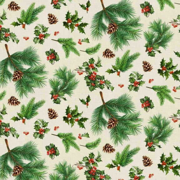 Springs Creative Christmas Merry Holly Berries 100% Cotton Fabric sold by the yard