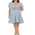 thumbnail image 3 of Robe de Maternité à Manches Courtes pour Femmes, Col en V, Fermeture à Boutons, Robe Midi Plissée, 3 of 6
