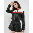 thumbnail image 6 of Female'S Faux Leather Jacket Y2K Cropped Jacket Mock Neck Long Sleeve Zipper Fall Outerwear Red M, 6 of 9