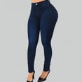 thumbnail image 2 of Gibobby Jeans dama cintura alta Pantalones vaqueros clásicos para mujer Pantalones de lápiz de mezclilla azul de cintura alta delgados ocasionales Pantalones(Azul oscuro,G), 2 of 5