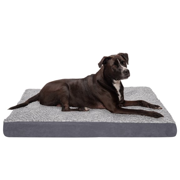 FurHaven Pet Products Two-Tone Faux Fur & Suede Deluxe Memory Foam Pet Bed for Dogs & Cats - Stone Gray, Jumbo