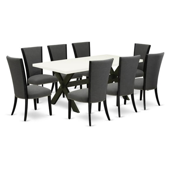 East West Furniture X627VE650-9 9Pc Dining Set Offers a Dining Room Table and 8 Parsons Dining Room Chairs with Dark Gotham Grey Color Linen Fabric, Medium Size Table with Full Back Chairs,...