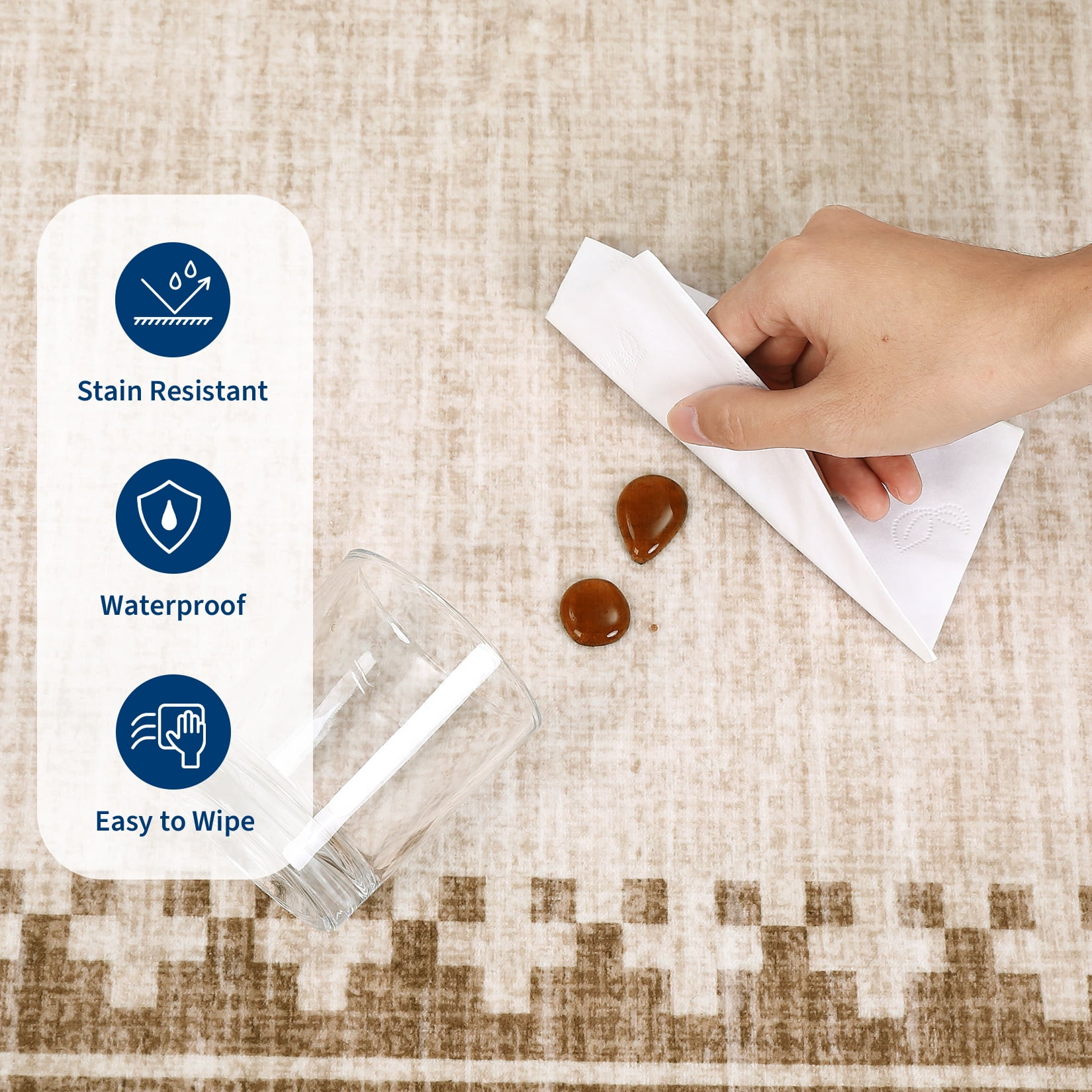 COZONY 10'x13' Modern Bordered Extra Large Area Rug, Non-Slip Washable Low Pile Carpet for Spacious Rooms, Linen