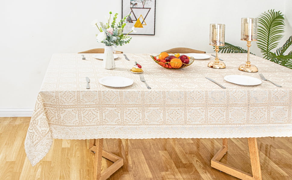 Ray Star 100% Waterproof Beige PVC Classicial Tablecloth 52x70in, Vinyl Table Cloth Cover Oil Proof Spill Proof Wipeable Table Cloths for Indoor and Outdoor Use