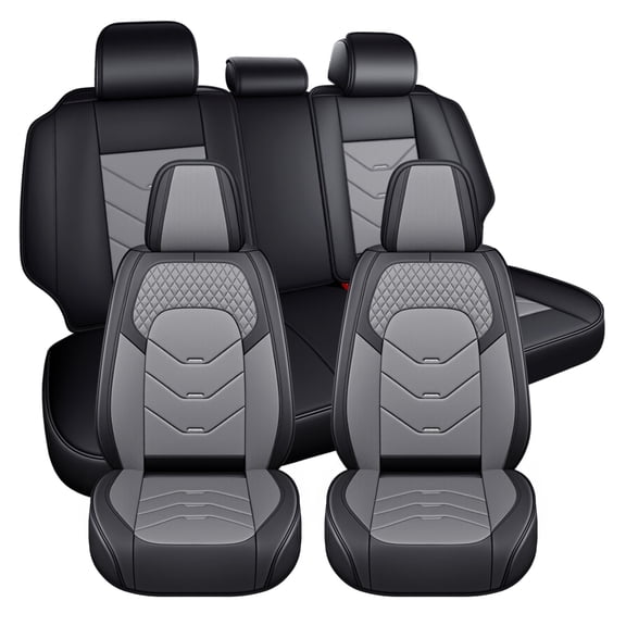 Car Seat Cover for Ford Fiesta 2017, Faux Leather Full Set of 5 Seats Waterproof Beautify Interior, Black and Gray Car Seat Covers, Airbag-Compatible