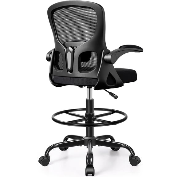 ATHOPE Office Chair Ergonomic Desk Chairs, Mesh Computer Chair with Flip-up Armrests, Adjustable Home Office Desk Chair with Lumbar Support Footrest Ring for Standing Desk, Black
