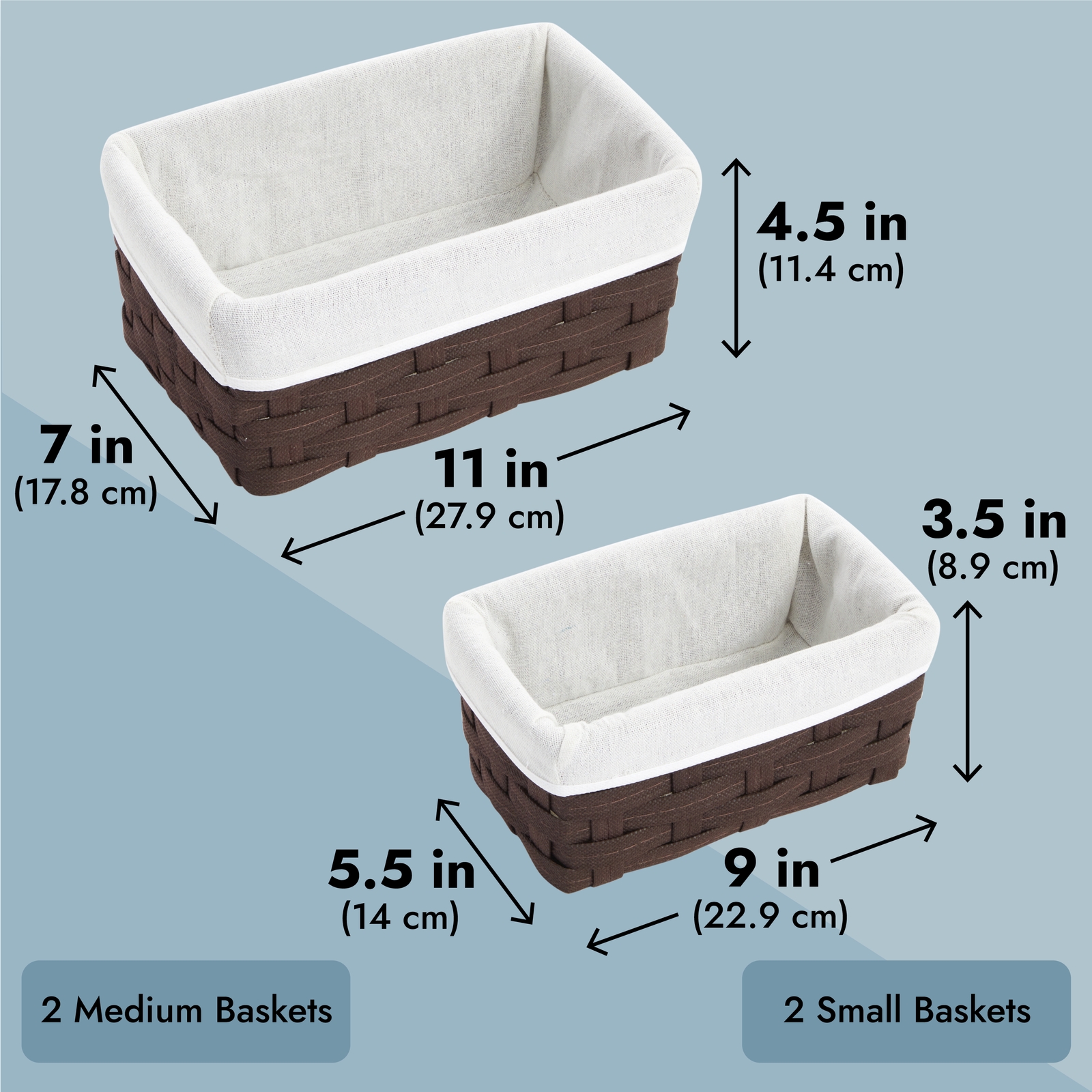 5 Pack Wicker Nesting Baskets with Cloth Lining for Pantry Shelves, Rectangular Storage Bins for Organizing Closet (Brown, 3 Sizes) - image 5 of 10