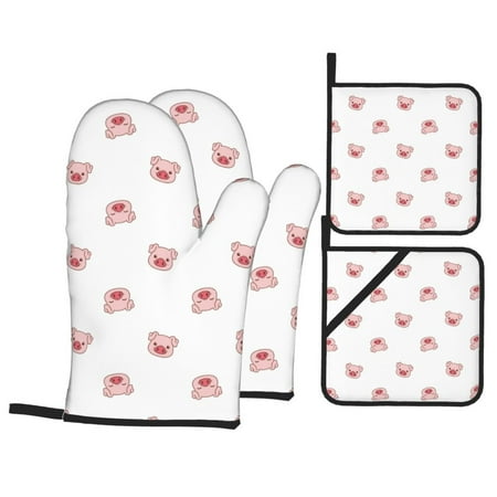 

Oven Mitts and Pot Holders Sets 4 pcs Pink Cute Pig Face Non-Slip Oven Gloves Potholders Soft Quilted Lining Heat Resistant Gloves Hot Pads for Kitchen Cooking Baking