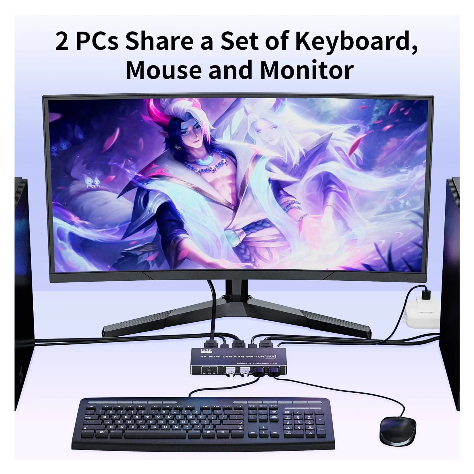 4K KVM Switch 4 In 1 Out, 2.1 KVM Switch 8K 60Hz For 2 Computers Share 1 Monitor For Series X S PS5/4 Pro