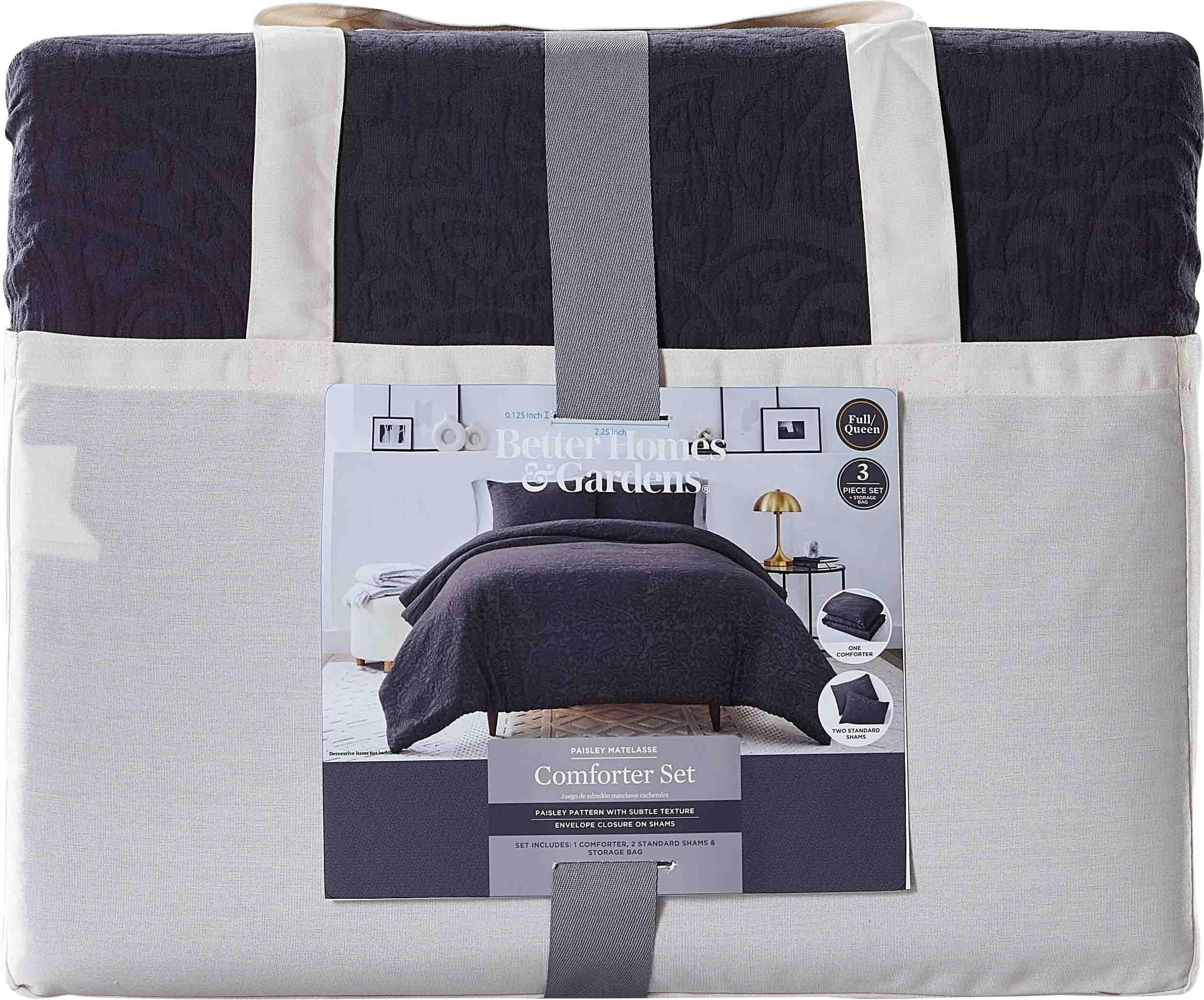 Better Homes & Gardens 3-Piece Grey Tonal Paisley Matelassé Comforter Set, Full/Queen