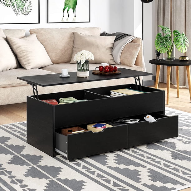 HOMEFORT 45.3" Wood Lift Top Coffee Table with 2 Drawers and Hidden