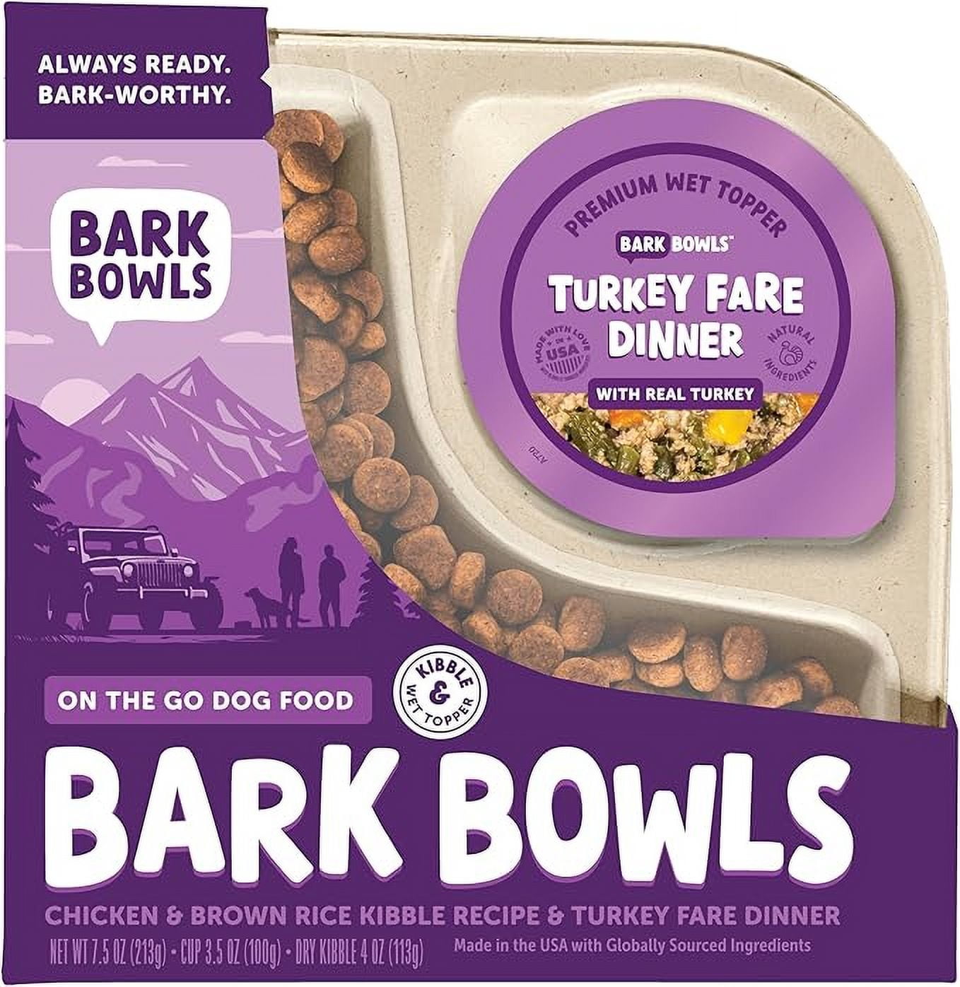 Bark Bowls On The Go Dog Food, Turkey Fare Dinner - 7.5 oz Trays (6 Count), Made in The USA with Real Turkey