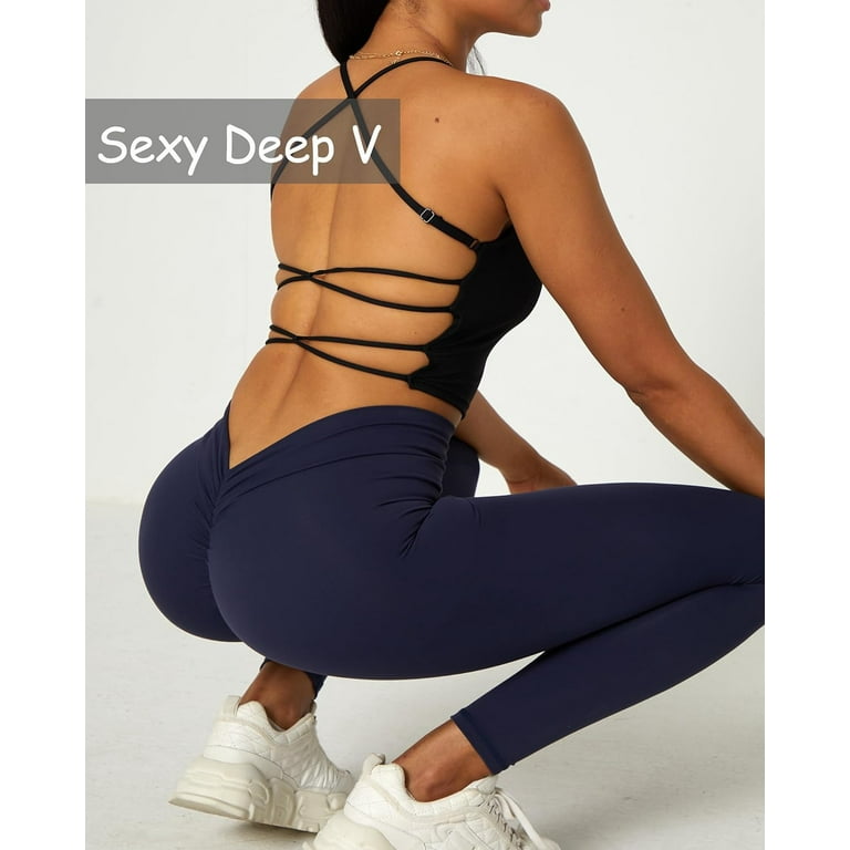 V Back Scrunch Butt Leggings for Women Soft High Waisted Booty Tights  Workout Gym Yoga Pants