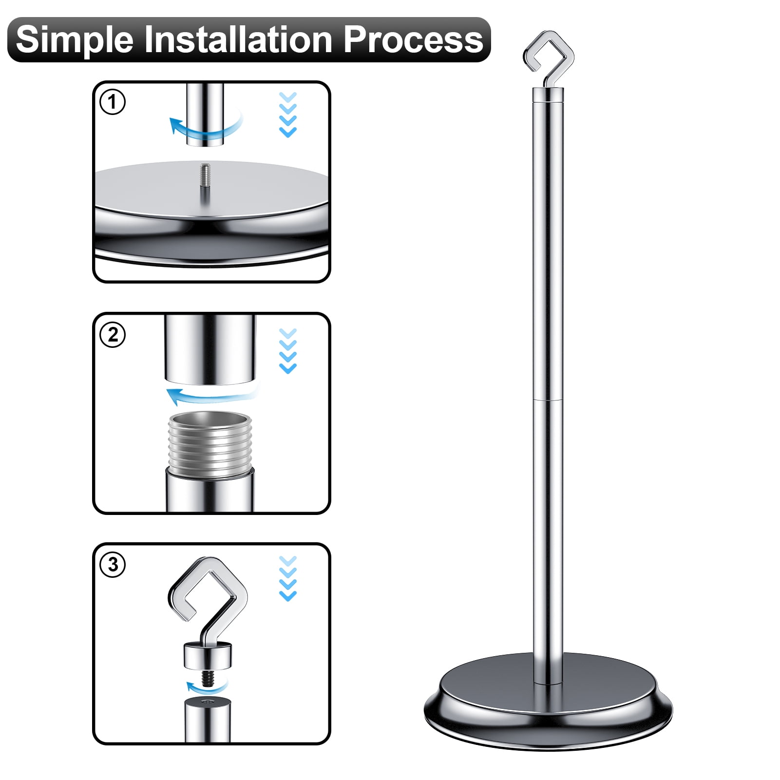 KASUNTO Freestanding Metal Toilet Paper Holder with Anti-Rust Treatment and Hook (Poilshed Chrome)
