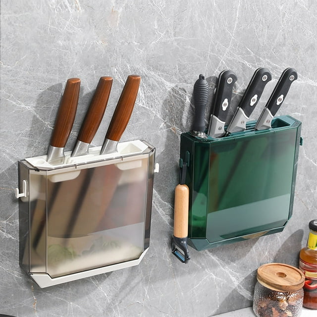 Oubit Knife Storage Block,Kitchen Knife Holder Transparent Wall Mounted Knife Storage Box Kitchen Tools Hanging Rack Luxury Finish
