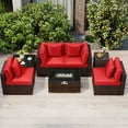 thumbnail image 1 of Costway 7 PCS Patio Furniture Set 40,000 BTU Gas Fire Pit Table Propane Tank Cover Table Mix Brown + Red, 1 of 10