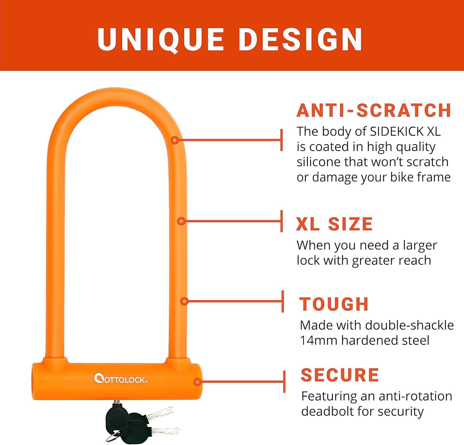 Compact U-Lock and Cable Bundle - Heavy Duty Anti Theft Bicycle U-Lock with Keys, Silicone-Coated, Bike Accessories, Orange