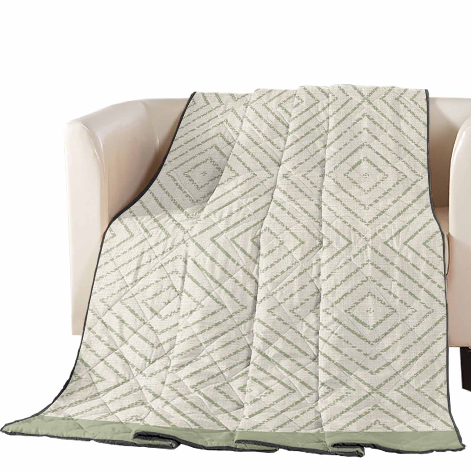 Sage Green Rhombus Frames Quilted Comforters Cooling Blanket Full Size Minimalist Boho Concentric Lines Cold Comfort for Hot Sleepers Lightweight Air Conditioning Quilt Blanket for Bed