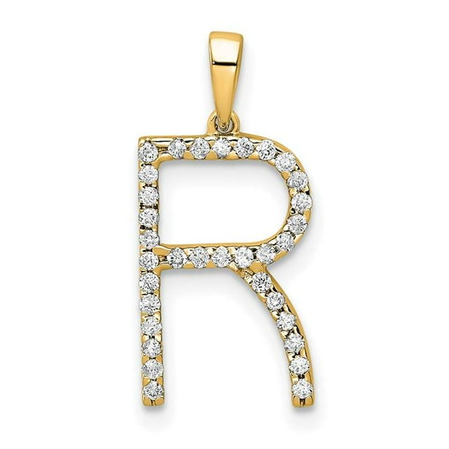 Quality Gold PM5222R-010-YA 14K Yellow Gold Diamond Letter R Initial Pendant