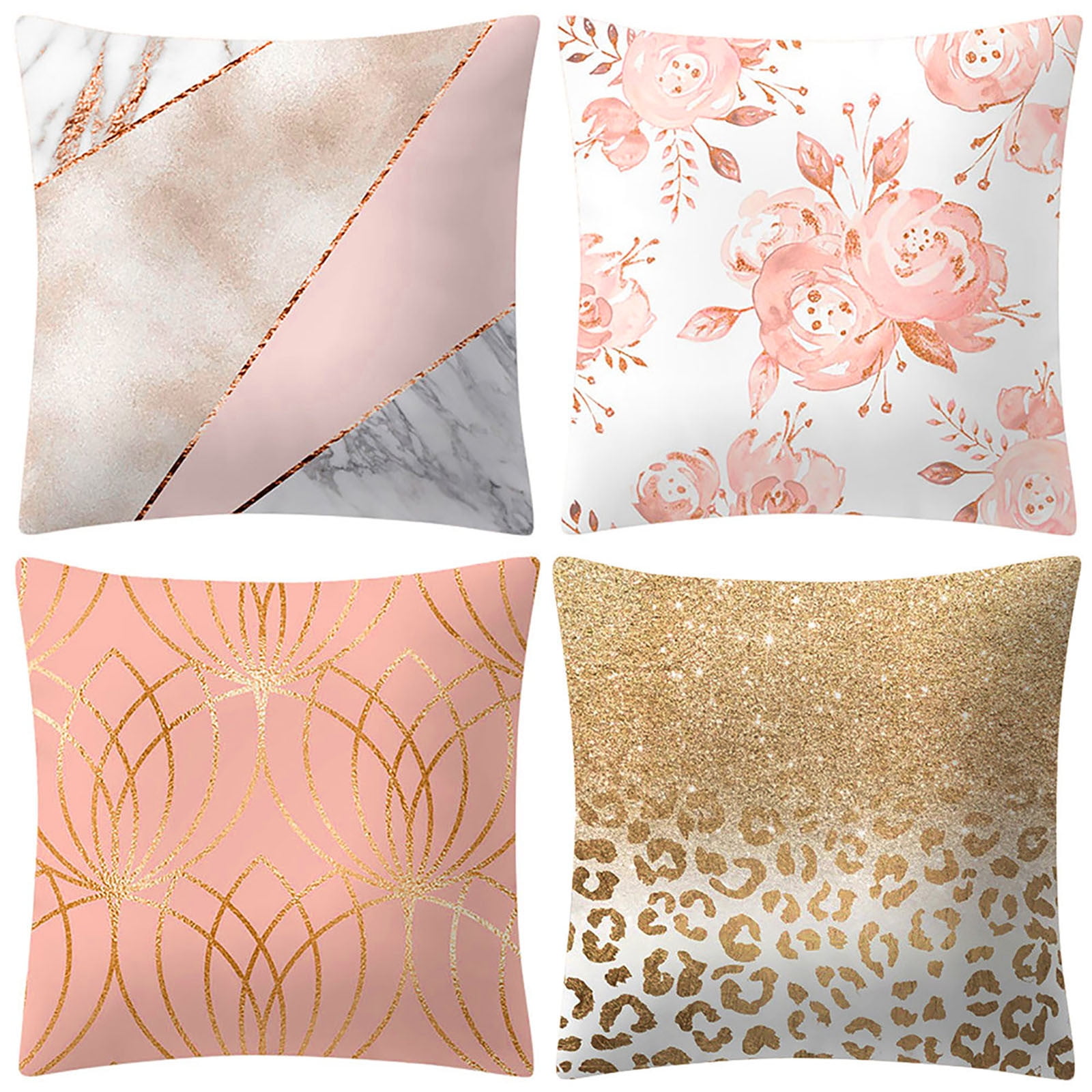 Blush Pink And Rose Gold Metallic Leaf Print Cushion