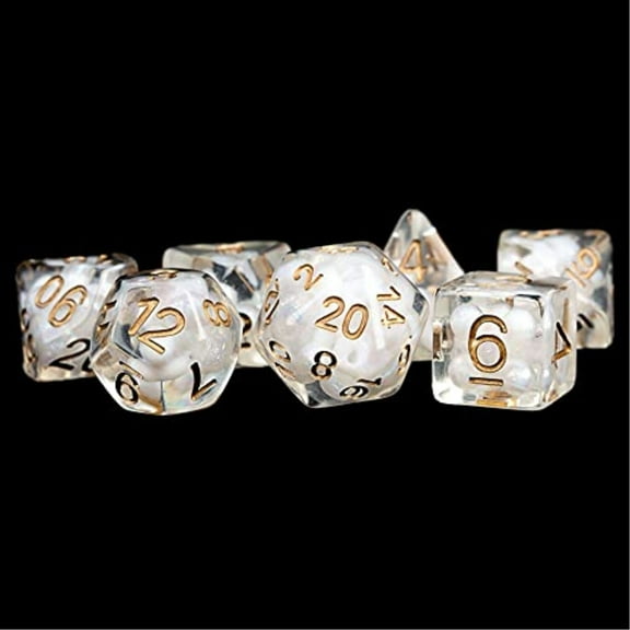 Pearl Dice w/ Copper Numbers 16mm Resin Poly Dice Set
