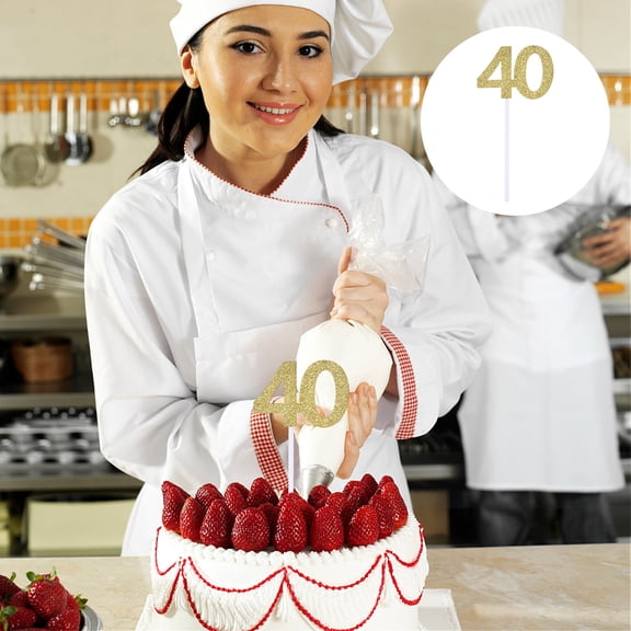 STRANDCHIC Golden Birthday Cake Picks with Glitter Powder, Warm and Elegant Party Decor, 24 Pieces