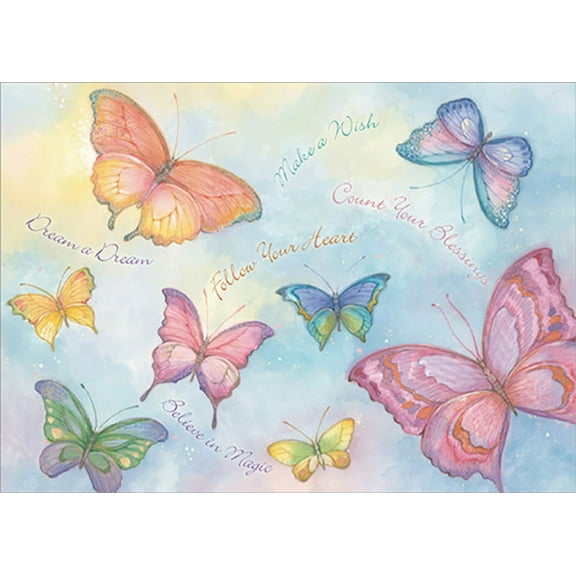 RSVP Butterfly Symphony : Make a Wish, Count Your Blessings Inspirational Feminine Birthday Card for Her : Woman : Women