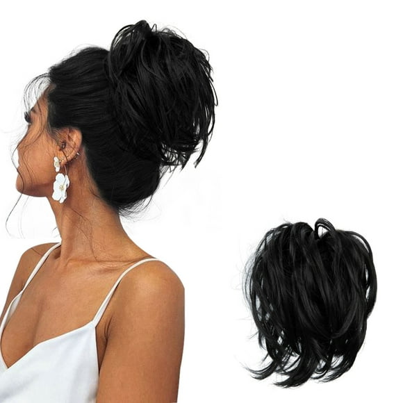 Mother'S Day Real Silk Wig, Messy Hair Bun Hair Pieces Curly Synthetic Updo Scrunchies Ponytail Extension for Women Black 1Pcs, Wig, Closure,Hair Bundles,Lace Frontal,Highlight Cap,Lace Front,Lace