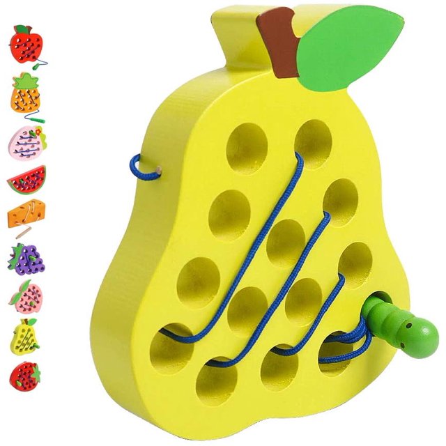Cordones de madera Juguetes para enhebrar peras Bloque de madera Rompecabezas Coche Avión Juego de viaje Montessori Desarrollo temprano Habilidades motoras finas Sincero Hogar