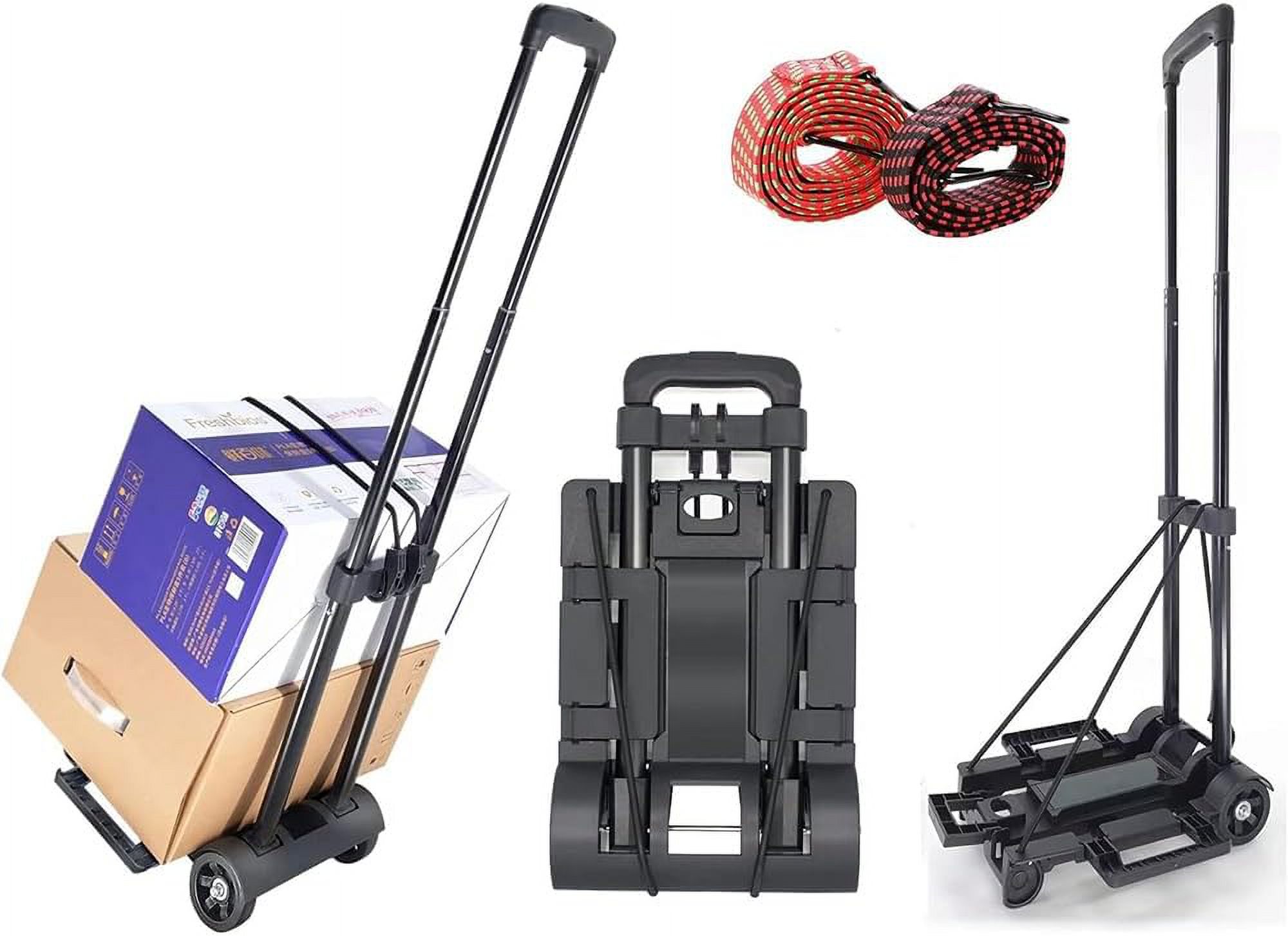 Foldable Hand Truck, 25kg Capacity Luggage Trolley with 2 Wheels and Adjustable Handle, Lightweight Aluminium Foldable Trolley for Home, Office, Shopping, Travel