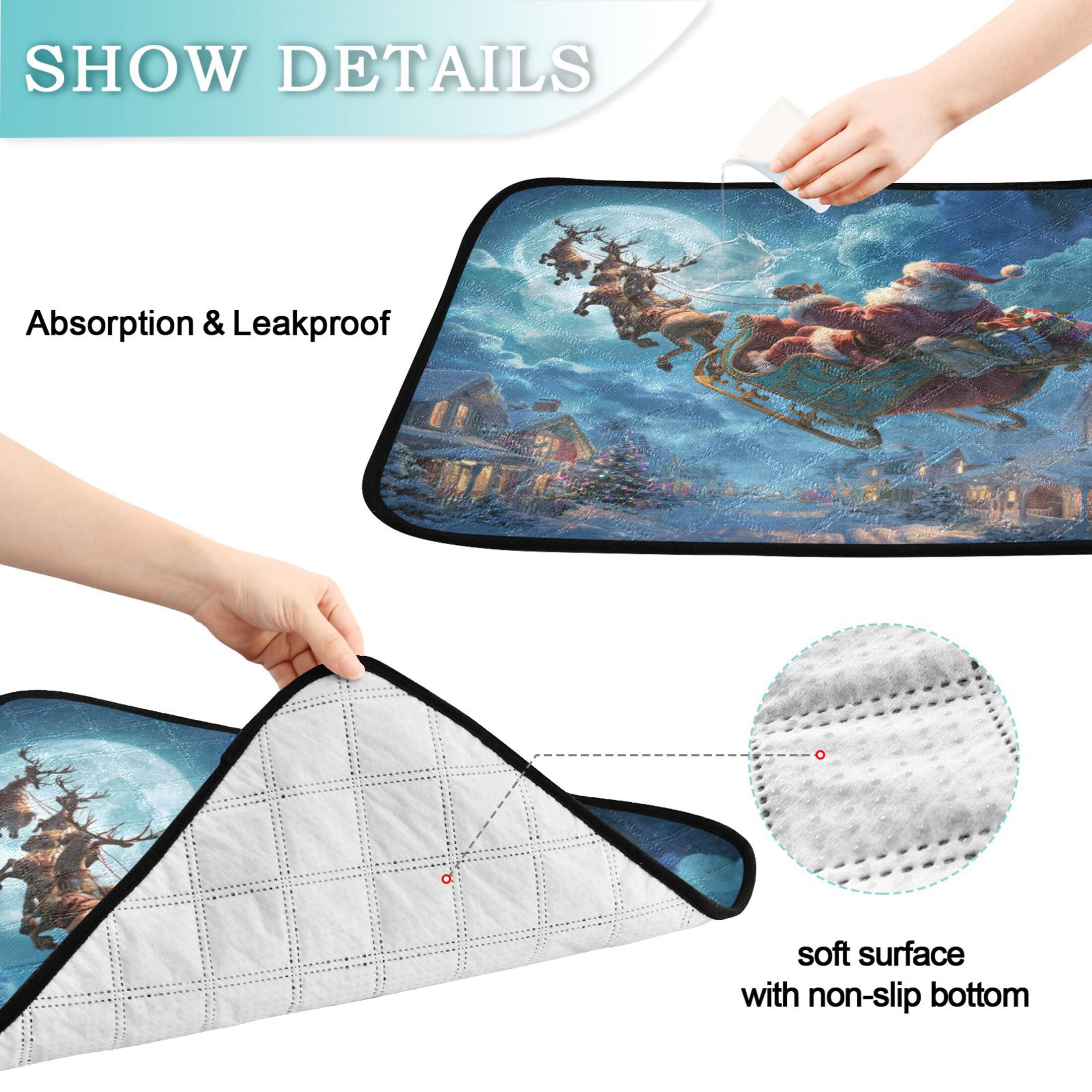 Qxltty Santa Sleigh Cat litter Pads Pet Set of 2 Diaper Mats Center Anti-leakage Layer Absorbent Soft and Comfortable